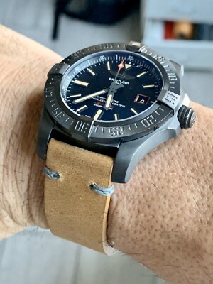 18mm TAN/BEIGE Vintage Crazy Horse Leather Watch Strap Band GRAY CORD  Stitch