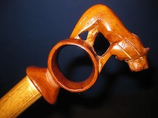 MW.258M: VINTAGE HAND CARVED WOODEN LION TOP ON ASH WOOD WALKING STICK CANE