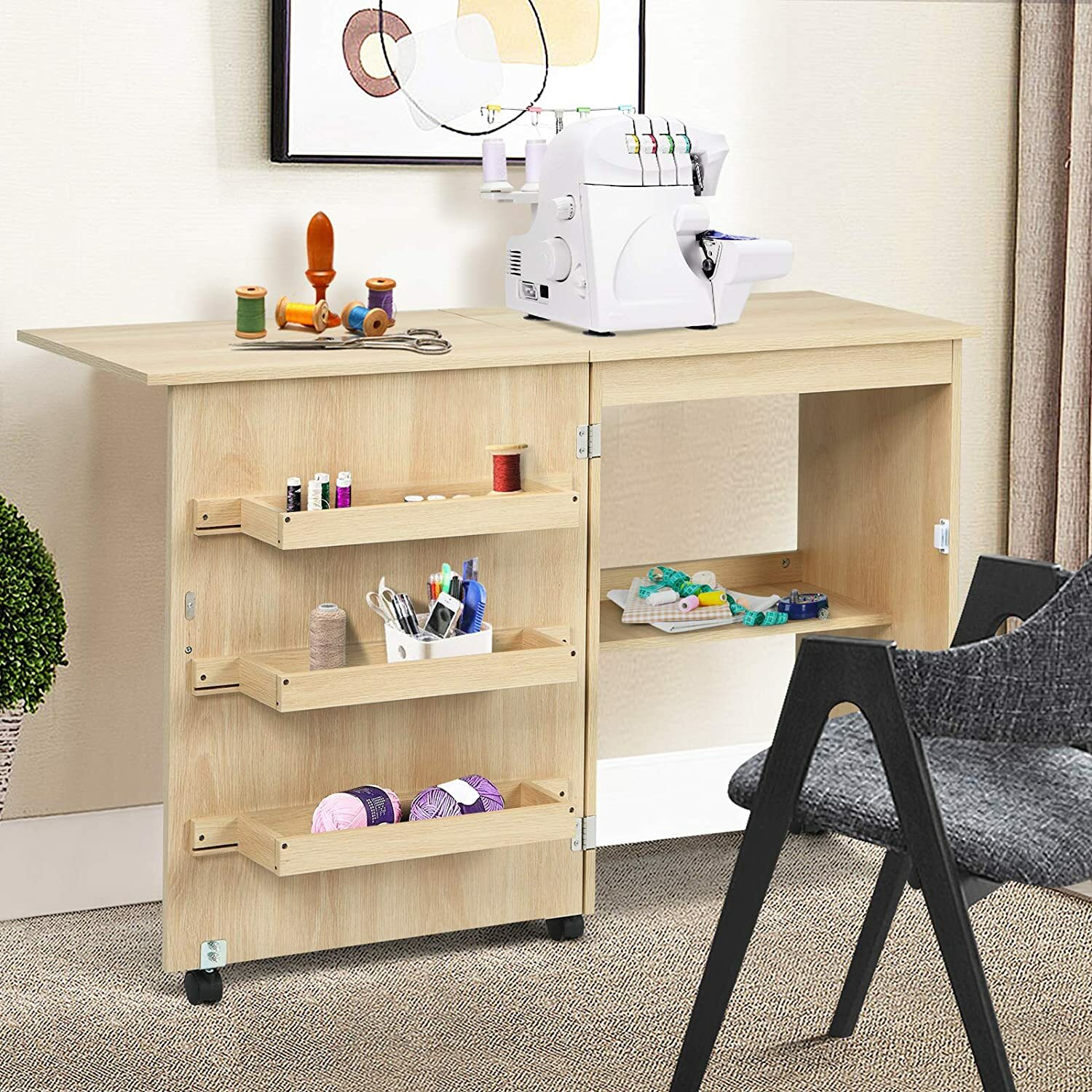 2 in 1 Nähschrank Schreibtisch Nähtisch klappbar Nähmaschinentisch