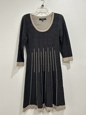 Nine West Women's Sweater Dress Size S Black & Beige Knit Fit Flare 3/4 Sleeve 