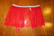 M/L    RHINESTONES    Victoria's Secret Garter Belt SKIRT SATIN-LACE RED UNDERWEAR