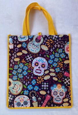 Day of the Dead Reusable Shopping or Grocery Bag, Tote Dia de los Muertos Skull