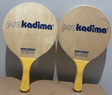 Vintage Pro Kadima Wooden Racquetball Beach Paddles w/Yellow Rubber Grip Handles