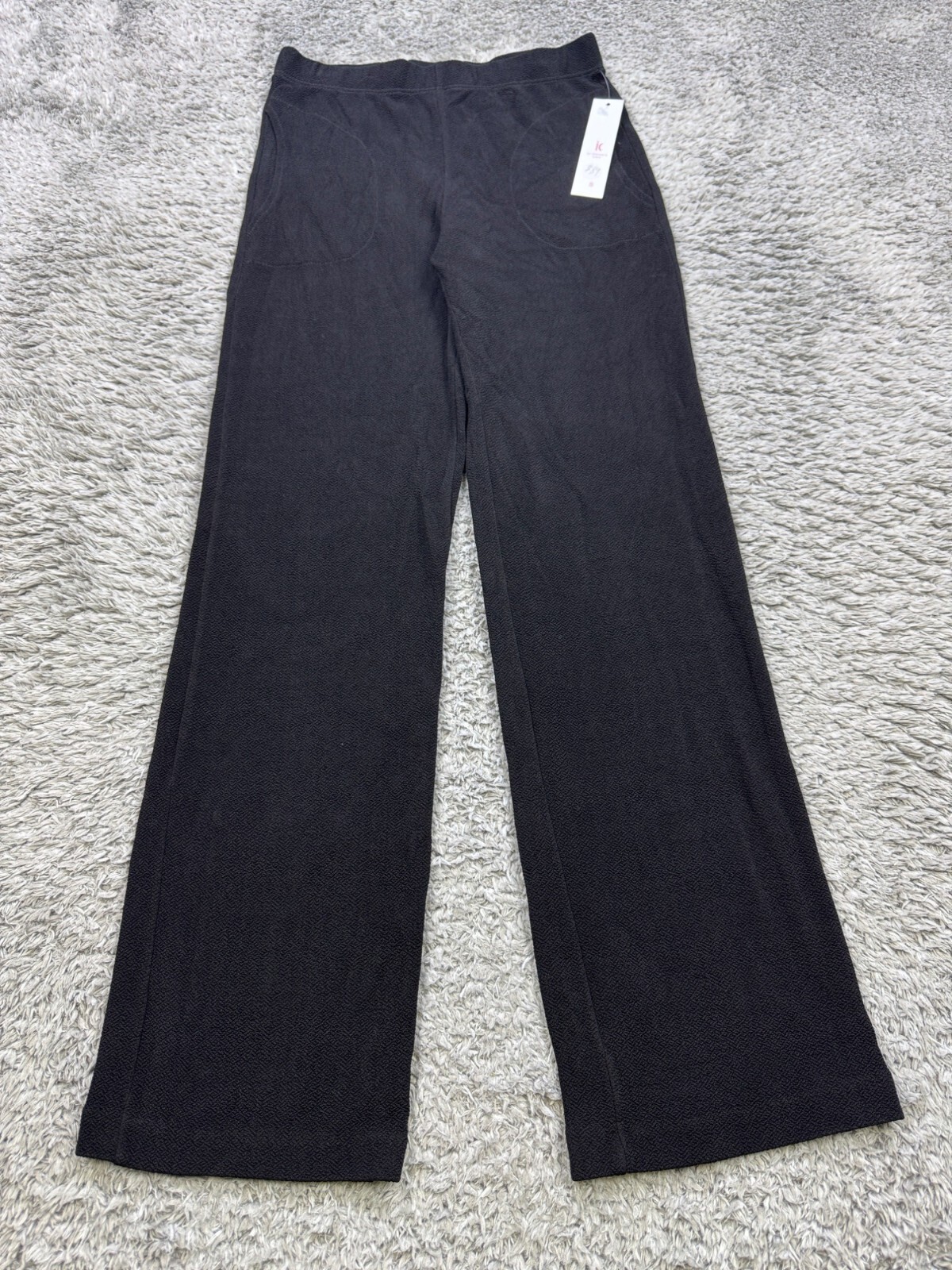 IC Connie K Pants Women Small Black Terry Cloth High Rise Pull On Wide Leg NWT