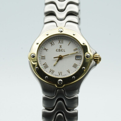 EBEL SPORTWAVE DAMEN UHR STAHL/GOLD 28MM VINTAGE RAR MIT LEDER BAND 6187621 E302
