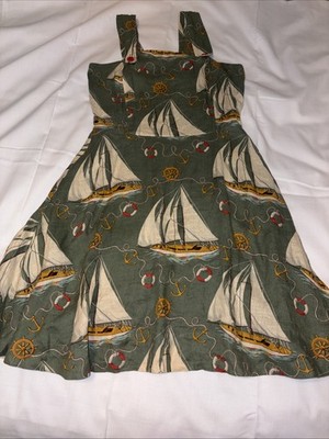 Vintage Ralph Lauren 100% Linen Sailboat Dress Size 8 Nautical Coastal Summer