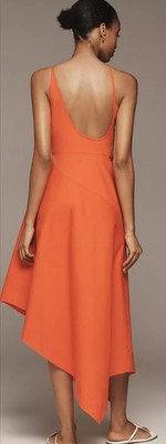 yukiko noritake x anthropologie asymmetric floral midi dress Yukiko Noritake x Anthropologie Asymmetric Floral Midi Dress 12 Fall Orange  NWT