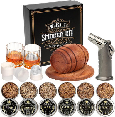 Whiskey Smoker Kit with Torch -  Flavors Wood Chips,  Glasses,  Ice Ball Molds -