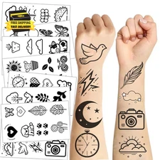 Black and White Temporary Tattoos for Kids, 90 Pcs Bulk VSCO Tattoos for Boys an