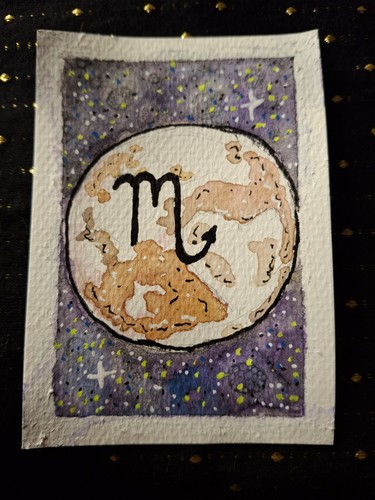 ACEO Original - Scorpio Zodiac Pluto - Watercolors on paper  - HallieWattsArt 