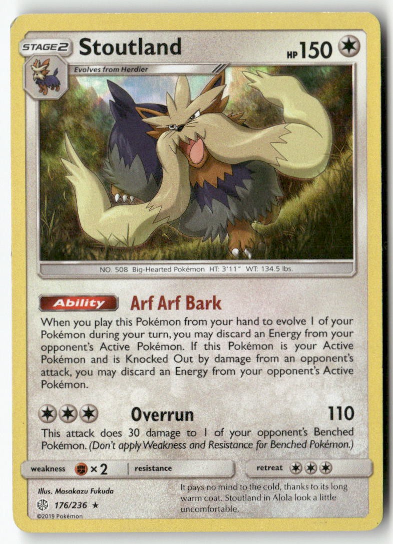 Stoutland 176/236 Holo Rare Cosmic Eclipse Pokemon Heavily Played
