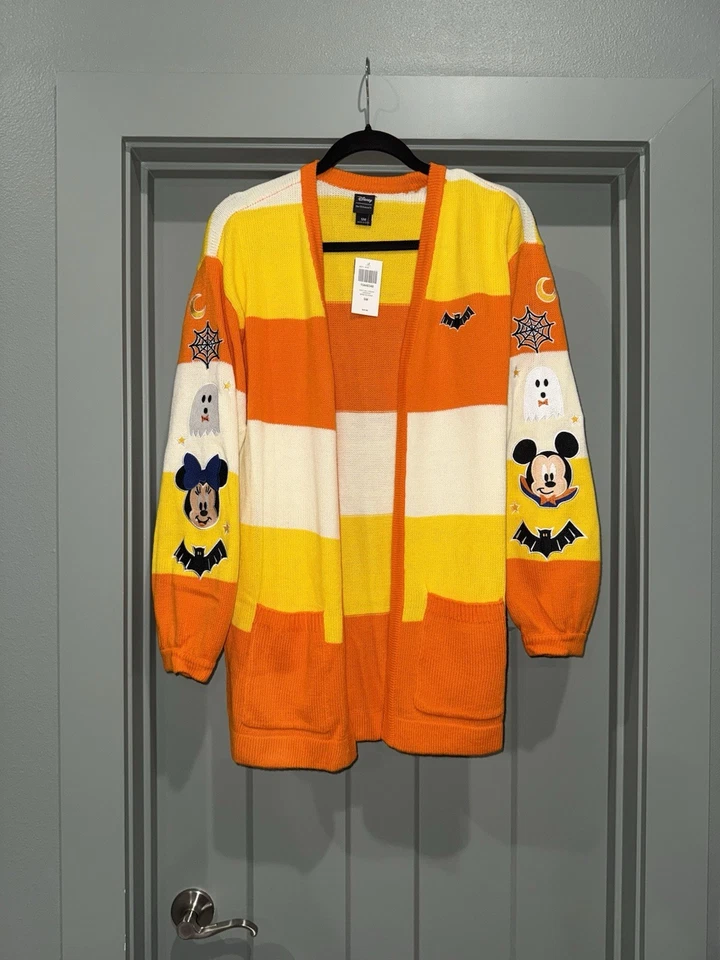Cárdigan Disney Halloween Hot Topic Mickey Candy Corn Her Universe Pequeño Nuevo Difícil de Encontrar Foto 3 de 4