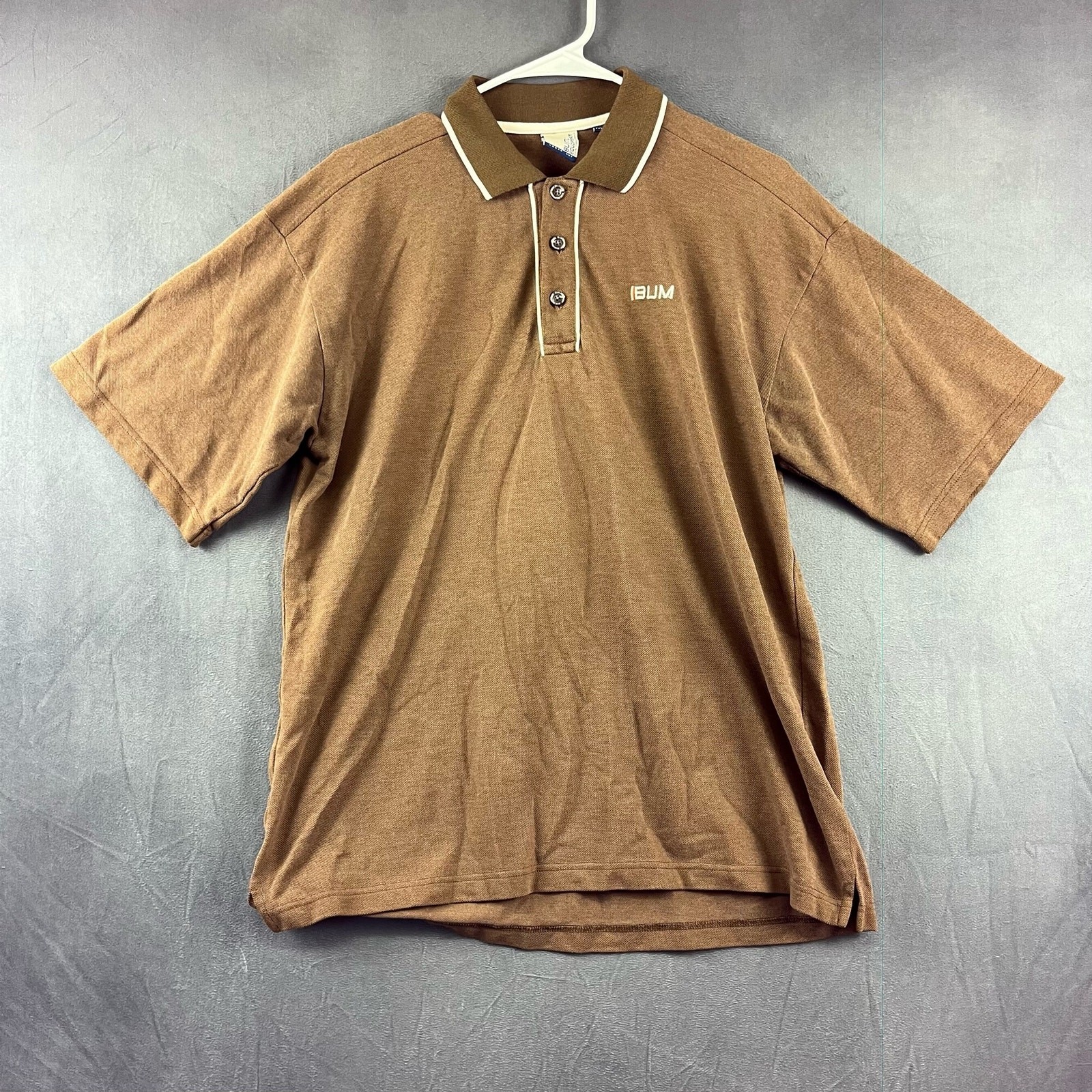 VTG BUM Equipment Mens Medium Polo Shirt Waffle Knit Loose Cut Skater Surfer Y2K