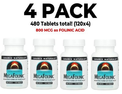 MegaFolinic 800 mcg as Folinic Acid, 4 PACK, 120 Tablets each (480 total!)