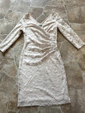 Ralph Lauren Champagne Lace Ruched Lined 3/4 Sleeve Cocktail/Wedding Dress 6