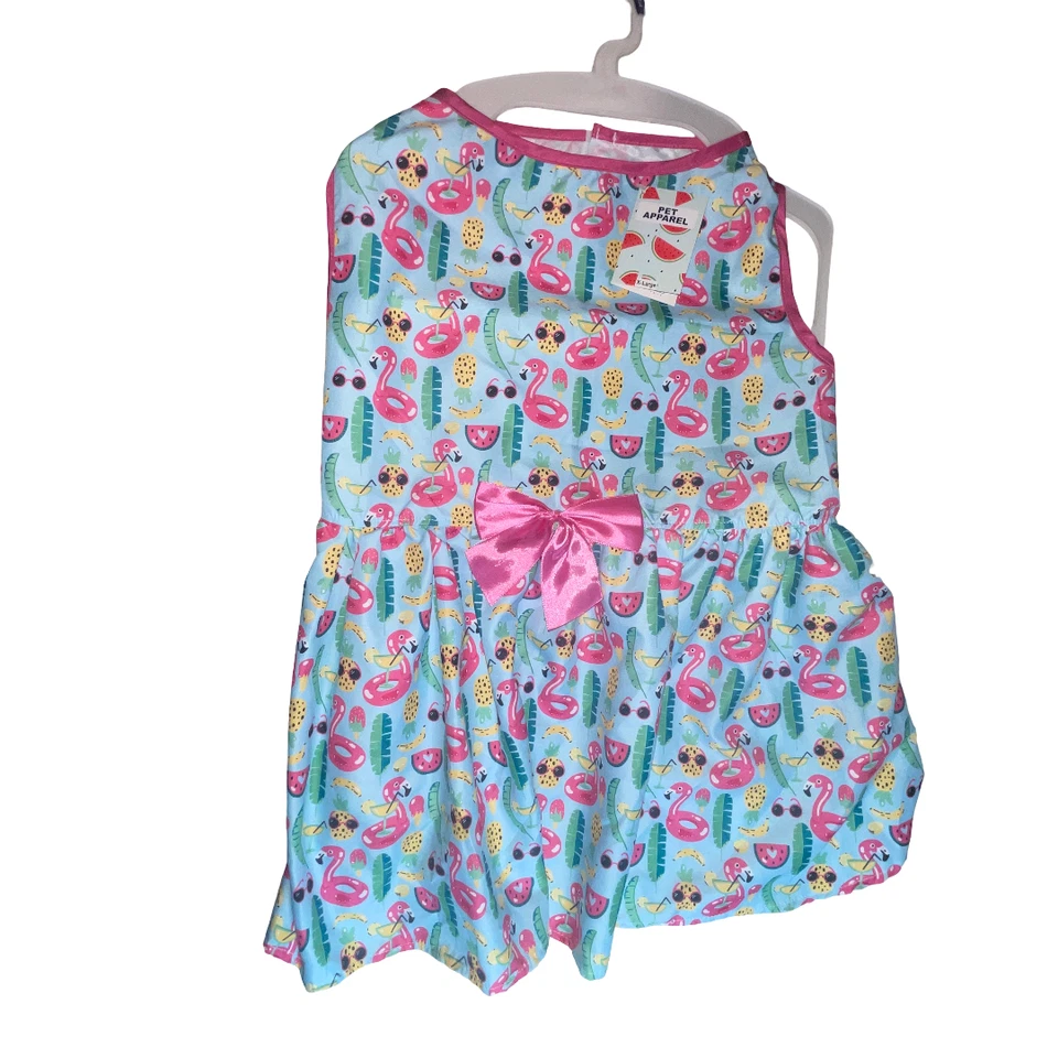 Summer Fun DOG DRESS with Bow - XL - See Listing for Measurements - SO CUTE! 10z