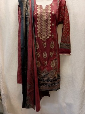 Asiatischer Pakistanischer genähter 3-teiliger Anzug aus Dhanakmaterial