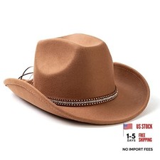 Men  Women's Felt Wide Brim Western Cowboy Outdoor Medium A Shiny-khaki