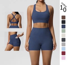 2pcs Women  s Yoga Set Gym Clothes Sportswear with Pockets Bra Shorts Leggings