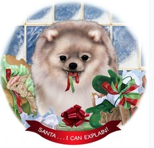 Pomeranian Siver Dog Porcelain Ornament Pet Gift 'Santa. I Can Explain '