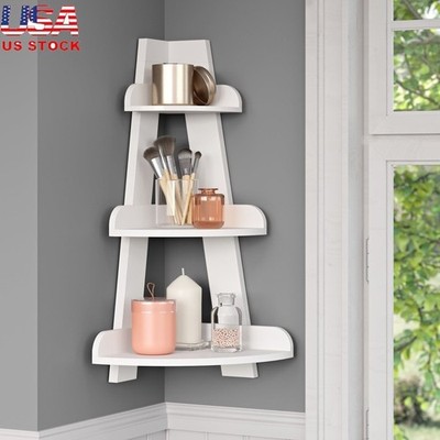 Corner Ladder Wall Shelf Three Tier Storage Display Organizer Home Office New