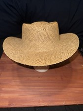 Straw Wide Brim Sun Hat - Natural Tan OS Natural straw cowboy hat with wide brim