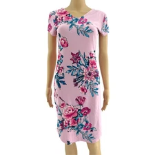 Derek Heart MEDIUM Pink Floral Peony Lily Short Sleeve Sheath Bodycon Mini Dress