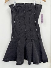 Wild Fable Women Denim Pleated Mini A-line Dress Black size small