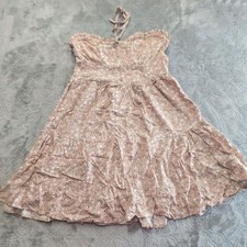 No Comment Floral Halter Maxi Dress Size Large Tan White Tiered Cottagecore