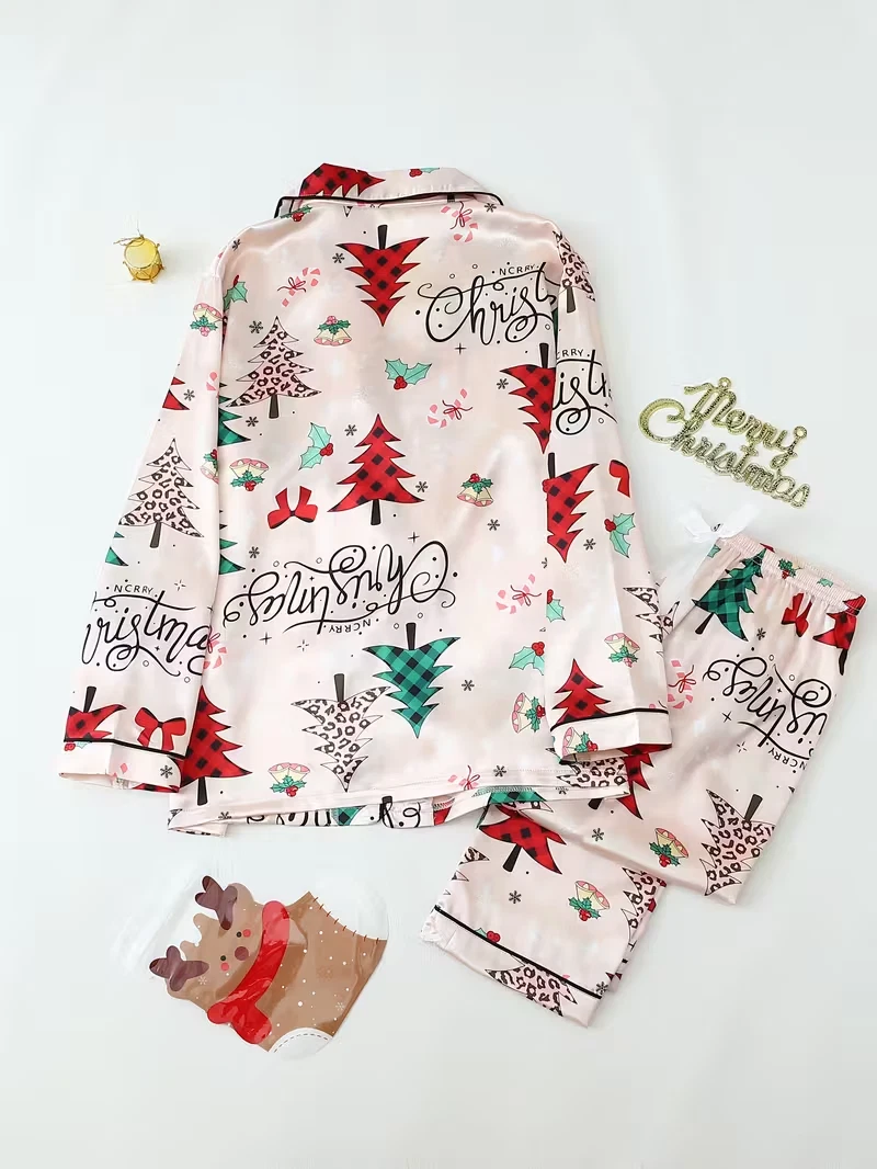 Funky Christmas Tree Comfy Long Sleeve Pajama Set 3D All Over Print