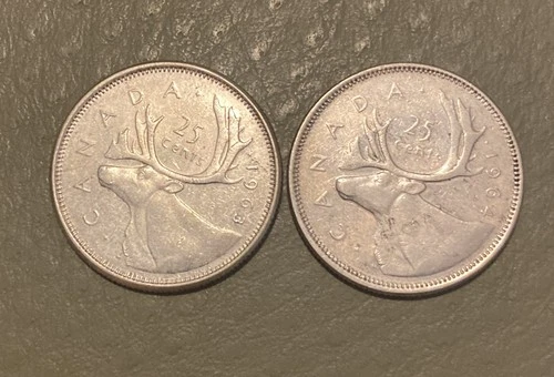 1963 & 1964 Canada 25c Cents Quarters 0.800 Silver Coins