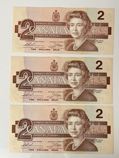 Lot of 3 1986 Bank of Canada 2 Dollar Bills Ottawa