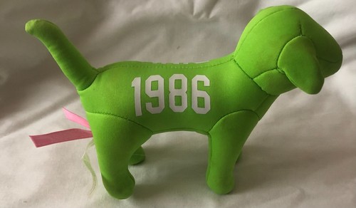 Victoria Secret PINK Plush Mascot Dog 1986 Green Stuffed Animal Toy Plush 7” - Picture 2 of 4