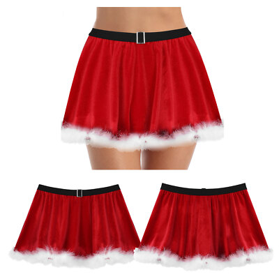 Womens Velvet Christmas Skater Skirt Santa Claus Dress Costume