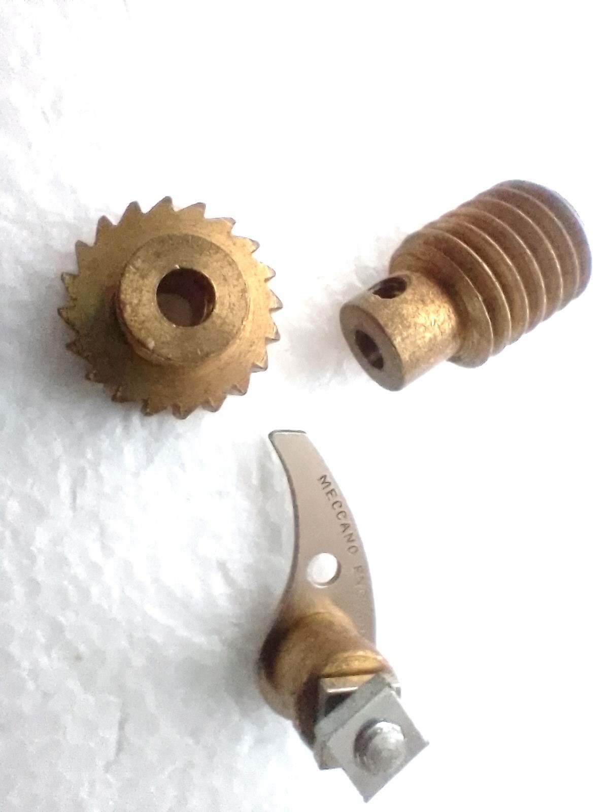 Selection of Meccano parts, gears, worm, ratchet wheel and pawl c/w