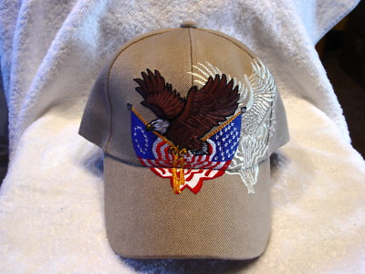 EAGLE USA AMERICAN FLAG FLAGS BASEBALL CAP ( BEIGE )