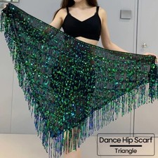 Belly Dance Training Clothes Waist Chain Hip Scarf Wrap Skirt Sequin Tassel Sago