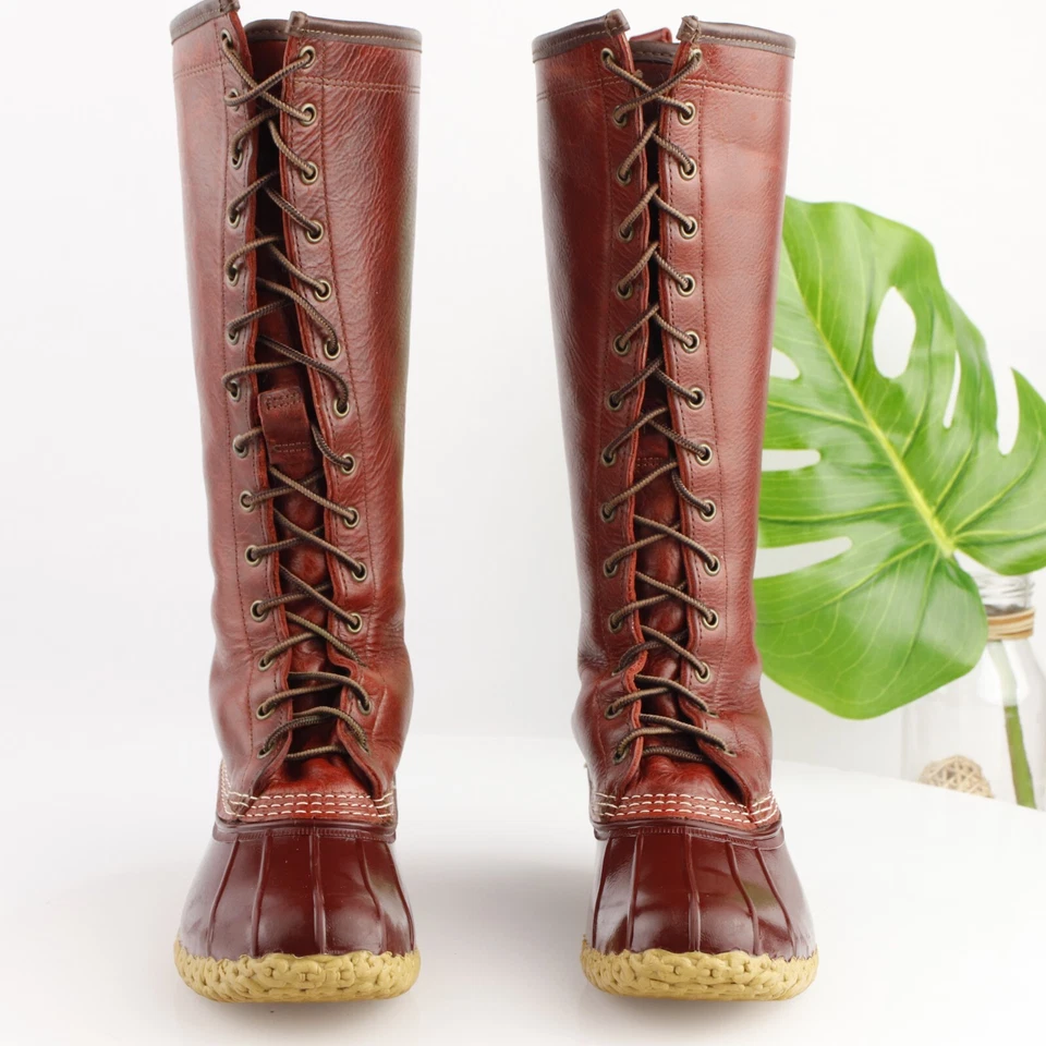 Bota LL Bean EE. UU. Mujer Talla 7 Alta Cuero Rojo Piel de Oveja Forrada Con Cordones 16" Foto 2 de 4