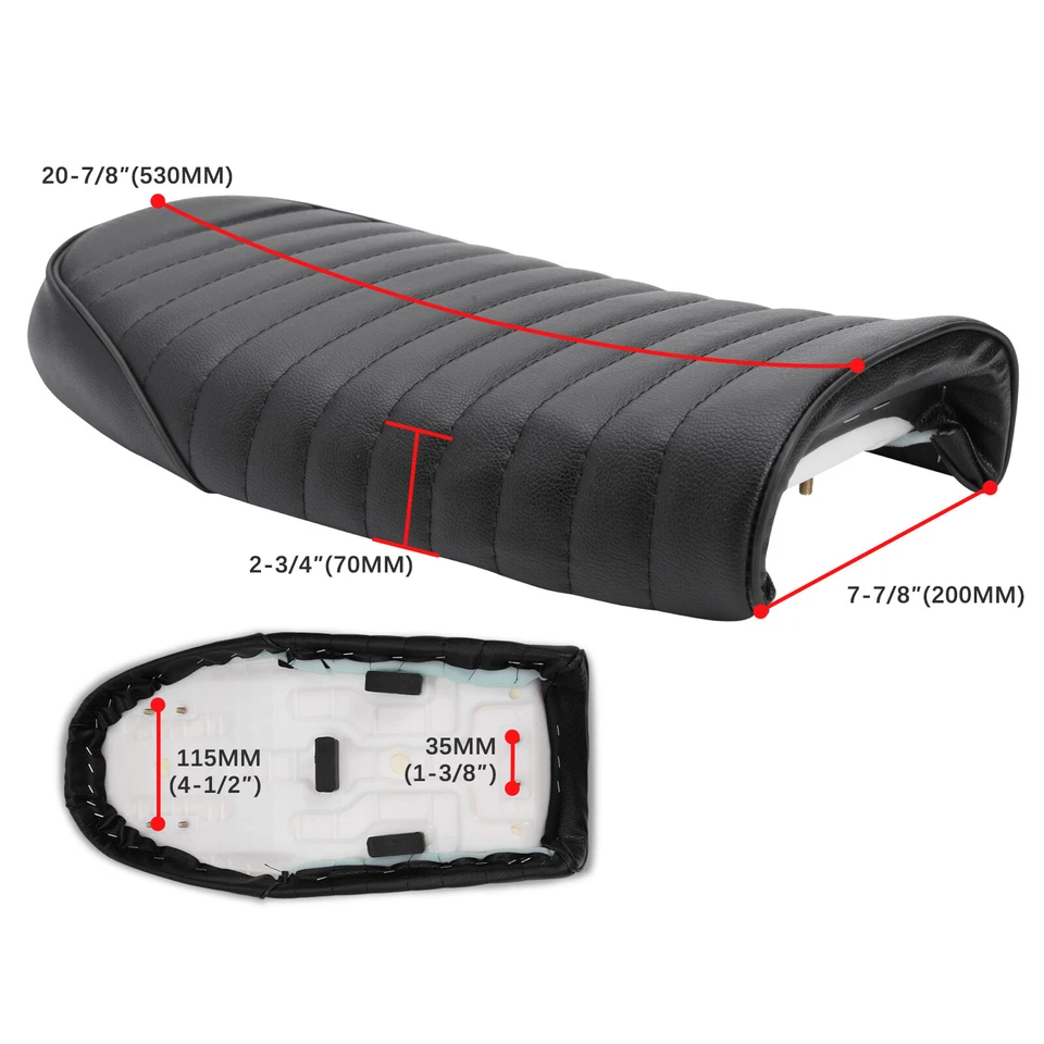 Sillín de asiento de motocicleta vintage Café Racer plano Brat Pan negro para Yamaha YBR 125 Foto 2 de 4