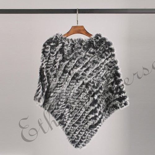 Genuine Rabbit Fur Poncho Vogue Vest Wrap Coat Shawl Funny Bling Design Knitted - Picture 16 of 23