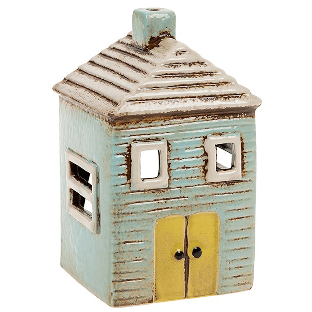 Shudehill Giftware Village Pottery Blue House Tealight Holder 291340