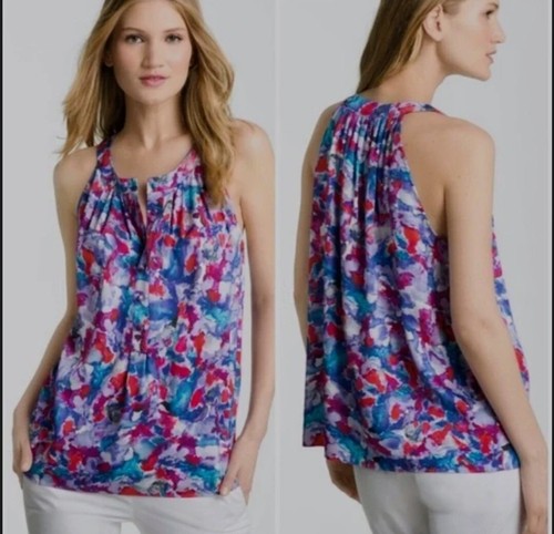 Theory Keres Perplexing Print Tank Top Size Large Watercolor Sleeveless Blouse