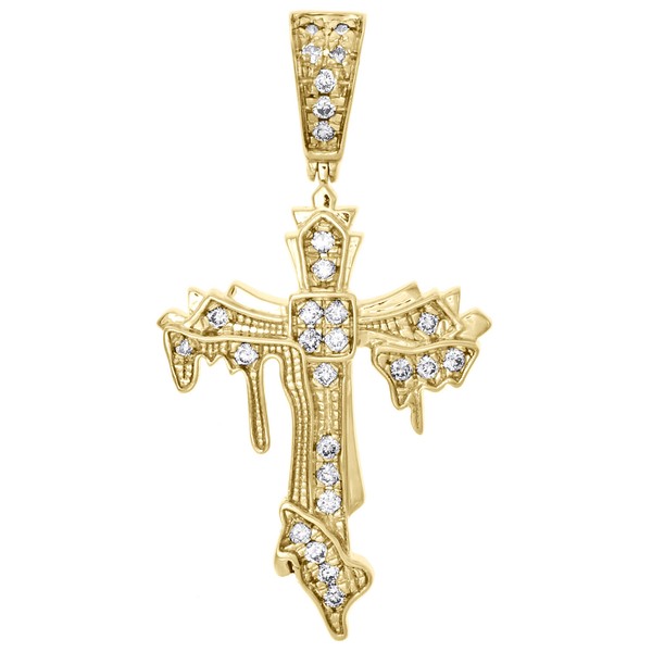 "10K Gelbgold Diamant Milgrain Designer Kreuz AnhäNger 1,6\" Herren Charm 0,40 Ct"-image