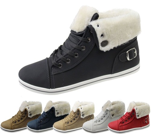 Mujer forrado de piel botas de invierno señoras Tapa Alta Zapatos Niñas Suela agarre Trainer eBay