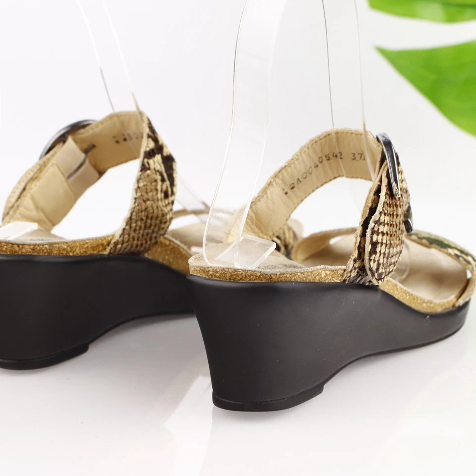 Mephisto Womens Nadia Sandal Size 37 7 Brown Leather Python Wedge Heel Slide - Image 3 of 4