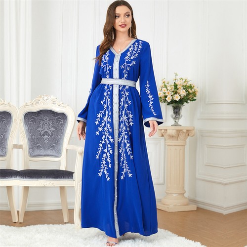 Muslimische Stickerei elegant Kaftan Maxikleid bescheiden Frauen Abaya Dubai Partykleid - Bild 6 von 53