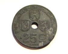 Belgium 1943 25 Centimes Zinc Coin