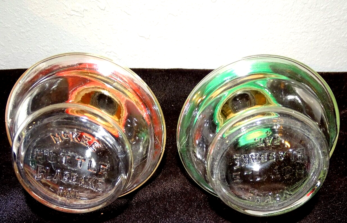 2 Vintage McKee Hottle Glasbake Bottle With Lid Set Of 2 Red Green