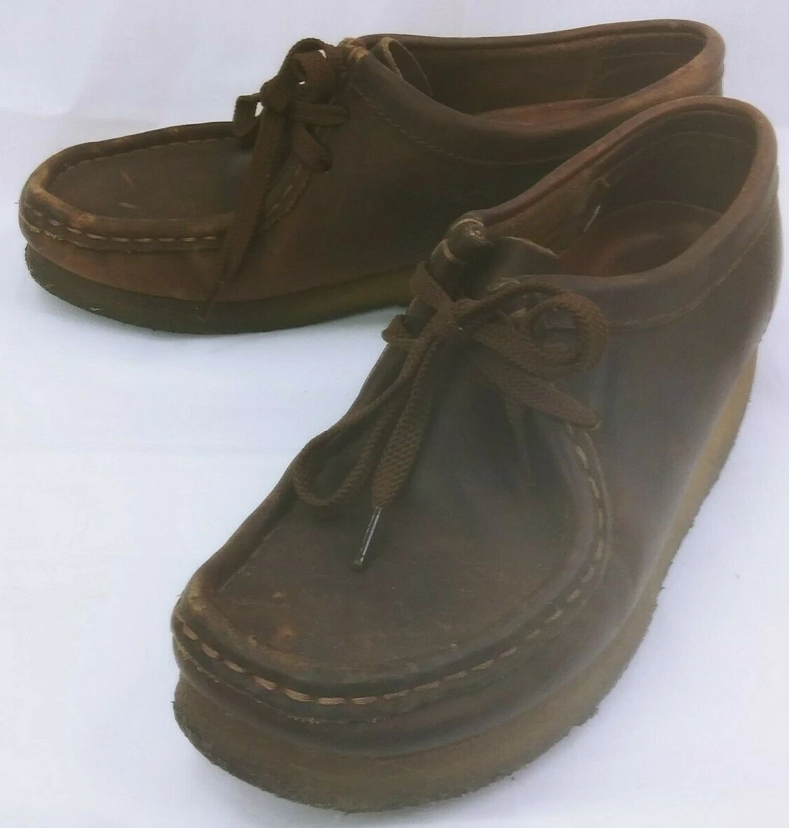 Scarpa Clarks Originals Wallabes Wos us6m pelle marrone suola crepe scuola lavoro 290