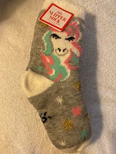 Justice Unicorn Pink Aqua Gold Grey Slipper Sock Size S/M NWT